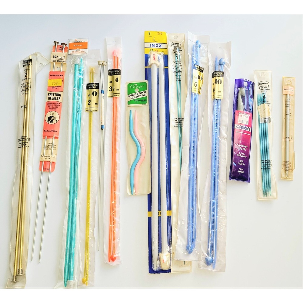Vintage Knitting Needles Crochet Hook Lot Scovill Hero Clover Inox Caron Mixed
